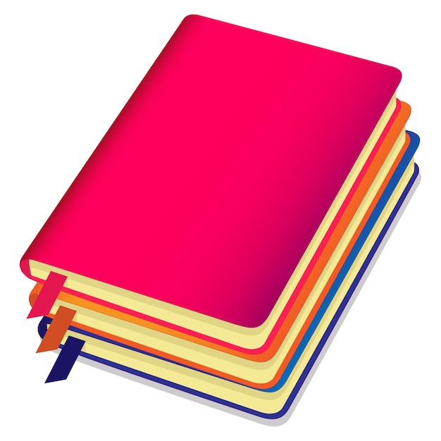 Plantilla de tres cuadernos coloridos con pila de marcadores de cuadernos Ilustración vectorial