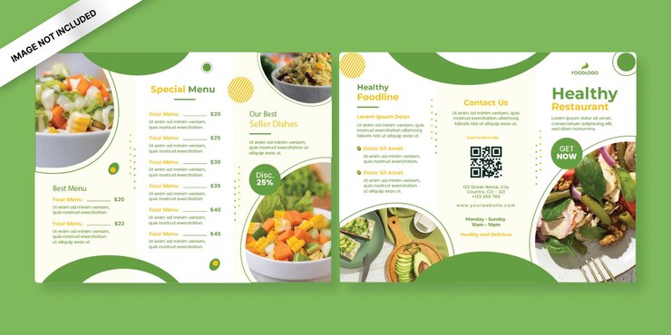 Vector plantilla de tríptico de comida saludable