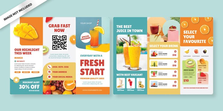 Vector plantilla de tríptico de menú de jugos