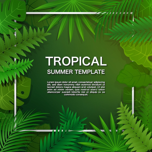 Plantilla tropical con hojas verdes