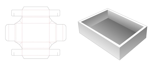 Plantilla troquelada de caja de bandeja plegable