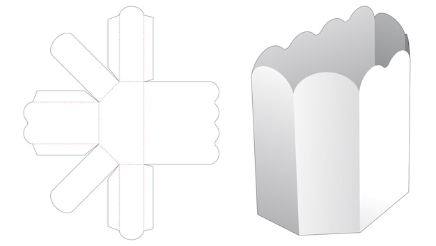 Plantilla troquelada de caja de borde curvo de palomitas de maíz