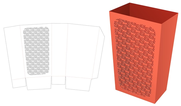 Plantilla troquelada de caja de contenedor de pan con estarcido japonés y maqueta 3d