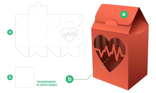 Plantilla troquelada de caja de corazón estampada y maqueta 3d