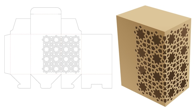 Plantilla troquelada de caja de embalaje árabe y maqueta 3d