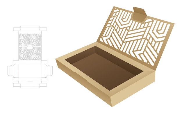 Plantilla troquelada de caja de embalaje y maqueta 3D