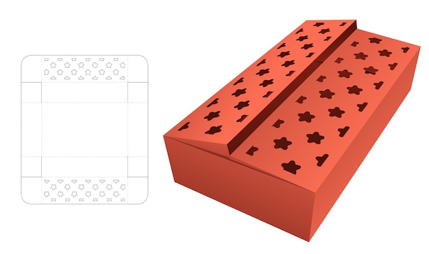 Plantilla troquelada de caja de embalaje y maqueta 3D