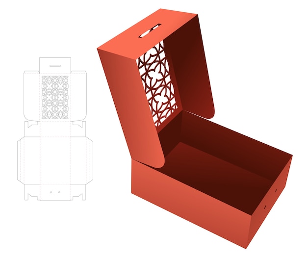 Plantilla troquelada de caja de embalaje y maqueta 3D