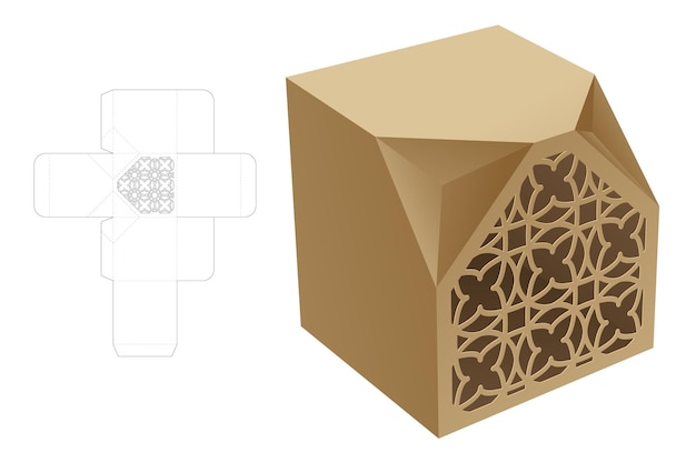 Plantilla troquelada de caja de embalaje y maqueta 3d