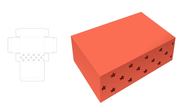 Plantilla troquelada de caja de embalaje y maqueta 3d