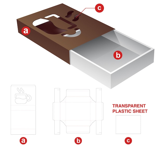 Plantilla troquelada de caja de embalaje y maqueta 3D