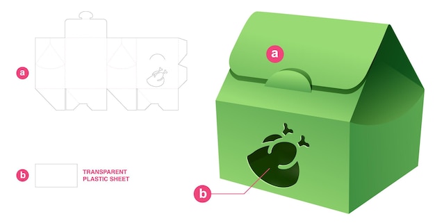 Plantilla troquelada de caja de embalaje y maqueta 3D