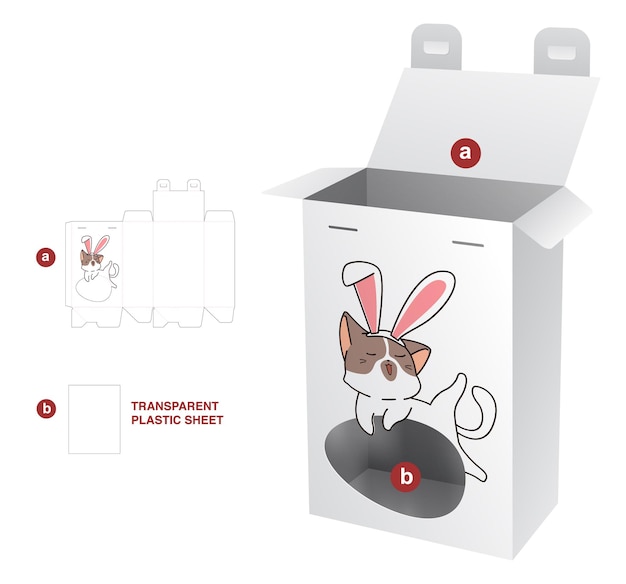 Plantilla troquelada de caja de embalaje y maqueta 3D