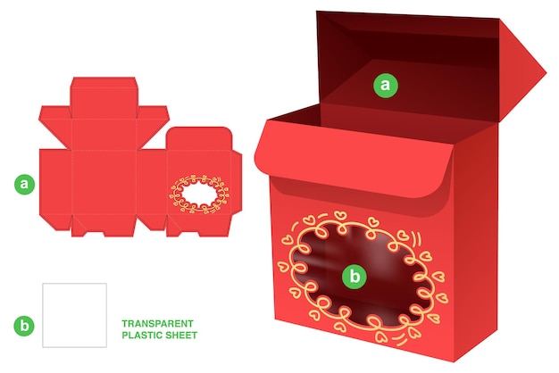 Plantilla troquelada de caja de embalaje y maqueta 3D