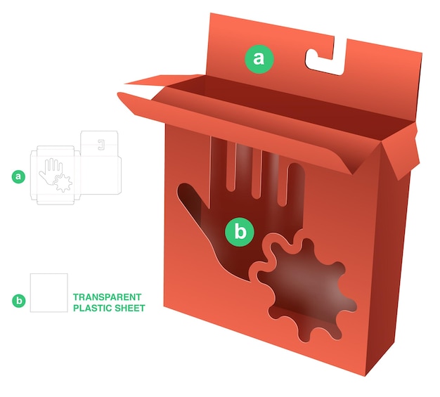 Plantilla troquelada de caja de embalaje y maqueta 3D