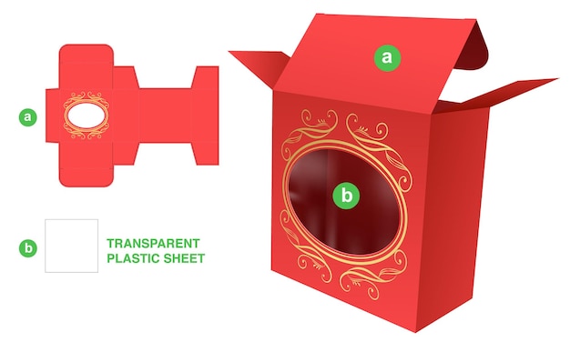 Plantilla troquelada de caja de embalaje y maqueta 3d