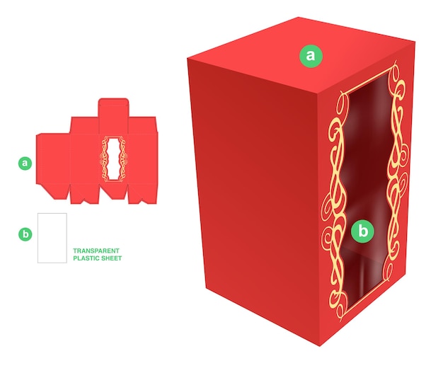 Plantilla troquelada de caja de embalaje y maqueta 3d