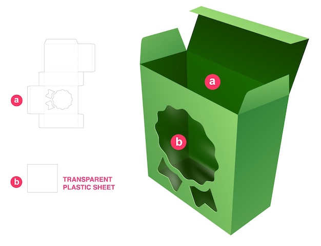 Plantilla troquelada de caja de embalaje y maqueta 3d