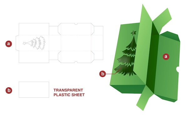 Plantilla troquelada de caja de embalaje de navidad y maqueta 3d