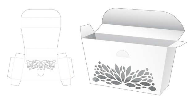 Plantilla troquelada de caja estampada rectangular desigual y maqueta 3d