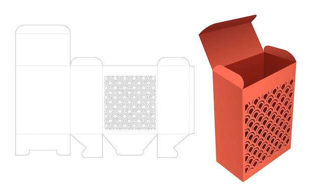 Plantilla troquelada de caja japonesa y maqueta 3d