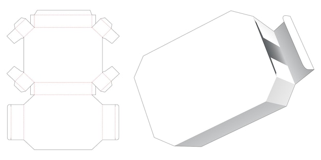 Plantilla troquelada de caja de lata hexagonal de cartón