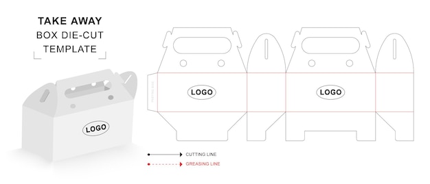 Plantilla troquelada de caja para llevar