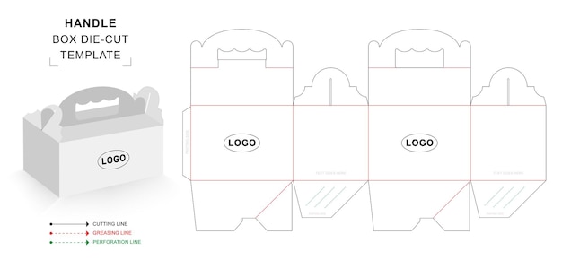 Plantilla troquelada de caja de manija