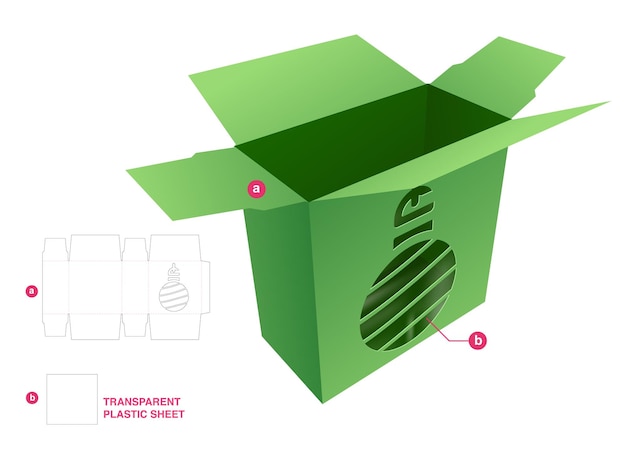 Plantilla troquelada de caja navideña y maqueta 3D