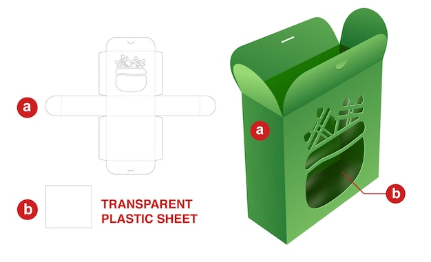 Plantilla troquelada de caja navideña y maqueta 3D