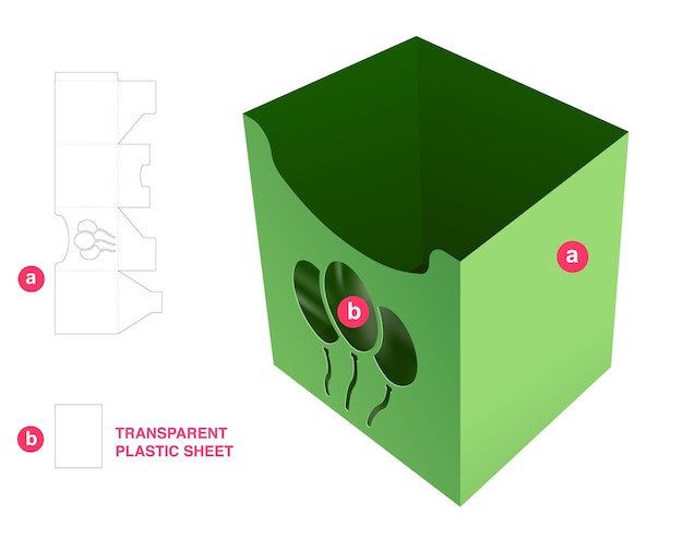 Plantilla troquelada de caja navideña y maqueta 3d