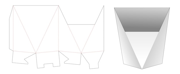 Plantilla troquelada de caja de papelería en forma triangular