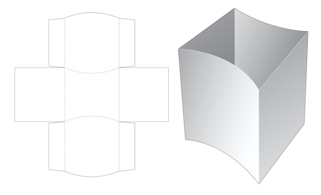 Plantilla troquelada de caja de papelería lateral curvada