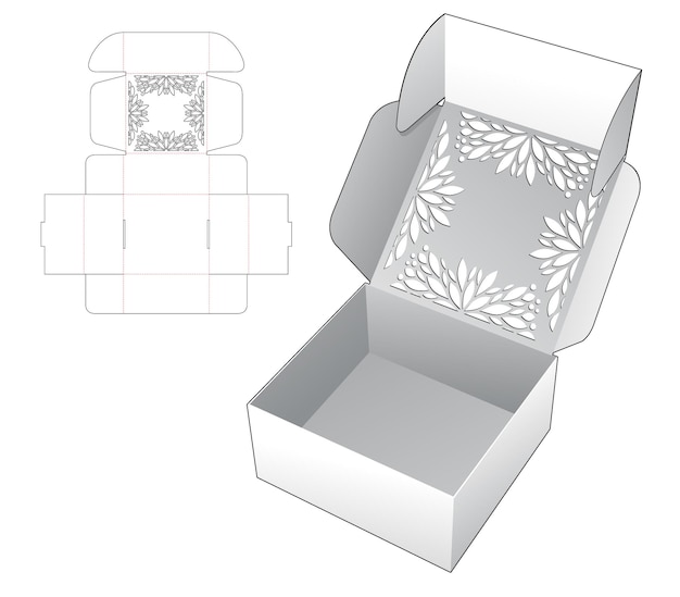 Vector plantilla troquelada de caja plegable estarcida y maqueta 3d