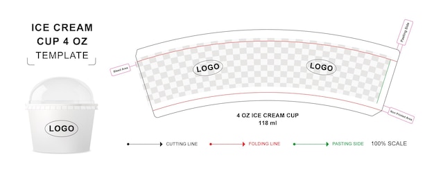 Plantilla troquelada de copa de helado 4 oz