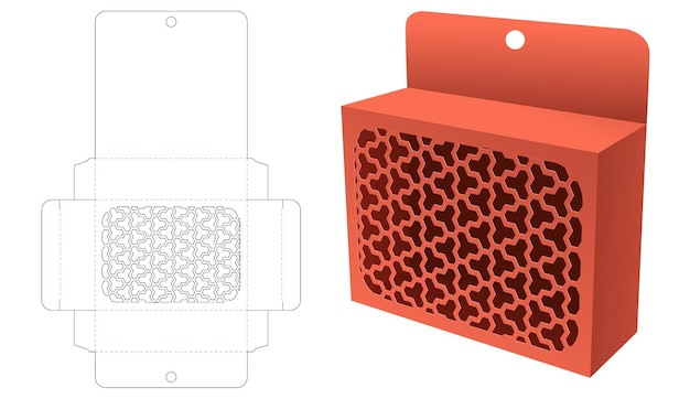 Plantilla troquelada de embalaje colgante con estarcido japonés y maqueta 3d
