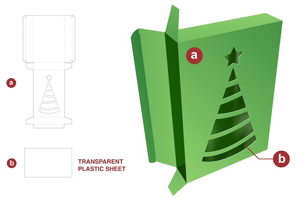 Plantilla troquelada de embalaje navideño y maqueta 3d