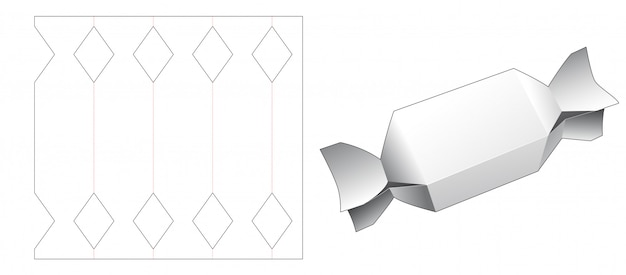 Vector plantilla de troquelado de caja de embalaje en forma de caramelo