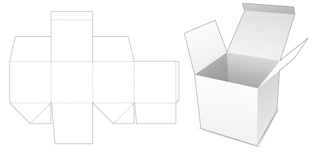 Plantilla de troquelado de caja plegada cuadrada de cartón