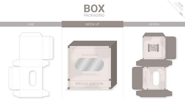 Plantilla de troquelado mínimo y maqueta de embalaje de caja