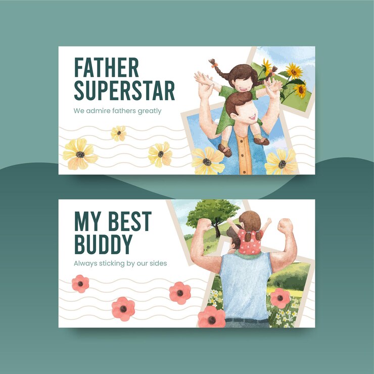Plantilla de twitter con el concepto del día del padre, estilo acuarela