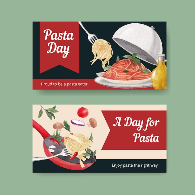 Plantilla de twitter con pasta cancept, estilo acuarela