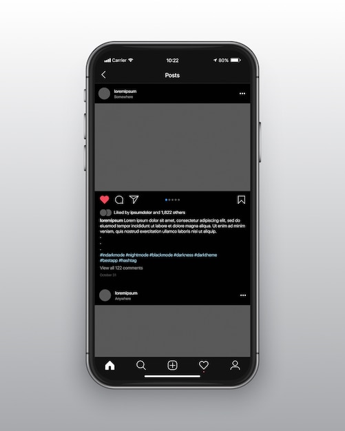 Plantilla de UI UX de modo oscuro de Instagram