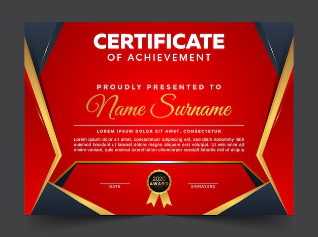 Plantilla única de certificado y diploma premium dorado negro
