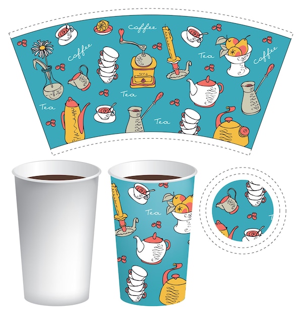 Vector plantilla de vaso de papel para bebidas calientes