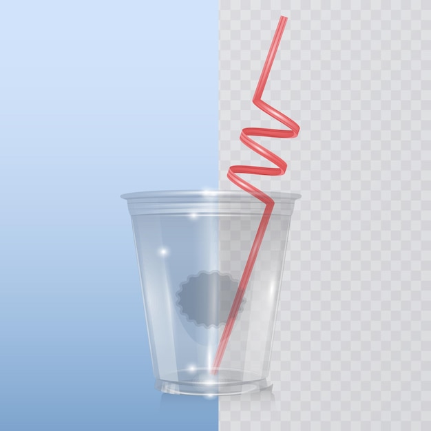 Plantilla de vaso de plástico transparente para refresco o bebida fría con pajita