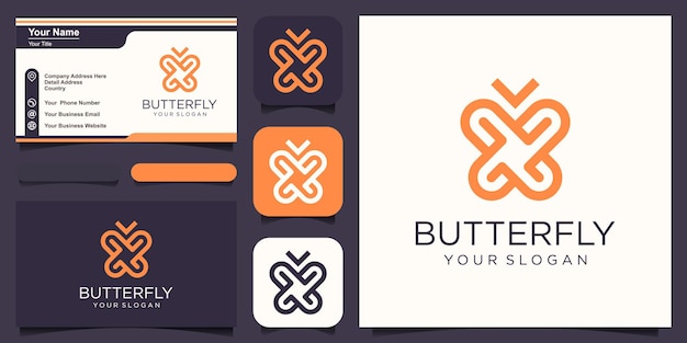 Plantilla de vector abstracto de diseño geométrico con logotipo de mariposa Icono de estilo lineal.