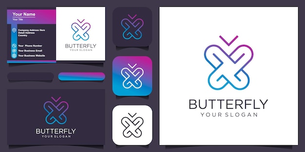 Plantilla de vector abstracto de diseño geométrico con logotipo de mariposa Icono de estilo lineal.