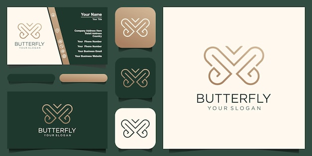 Plantilla de vector abstracto de diseño geométrico de logotipo de mariposa Icono de estilo lineal.