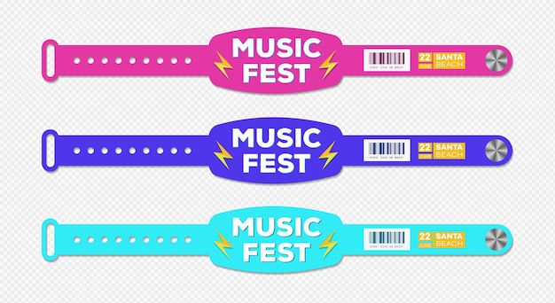 Plantilla de vector de acceso a evento de festival de música de pulsera